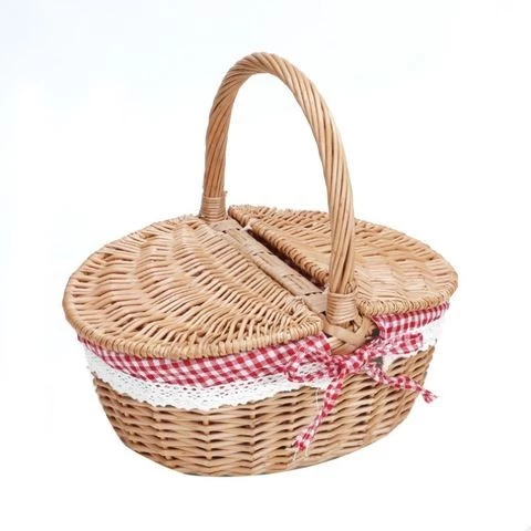 Fancy Gift Cheap Big wholesale pink empty Handle Wicker Flower picnic Basket set lid food storage hamper basket For Sale