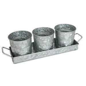 Farmhouse Flowerpot and Tray Set Galvanized Planter(Multi-use Caddy Indoor or Outdoor)