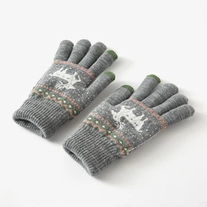 Fashion snow gloves without fingers ski jacquard logo gloves men