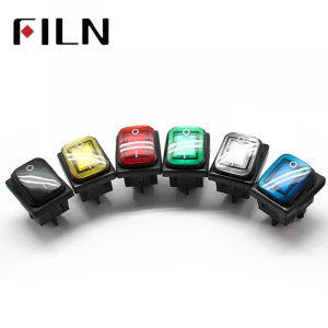 FILN ON OFF 16A/20A 250V  4 pin DPST IP67 Sealed Waterproof T85 Auto Boat Marine Toggle Rocker Switch with LED 12V 220V 30x22