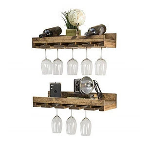 Floating Wine Shelf and Wall Mounted Glass Rack Set