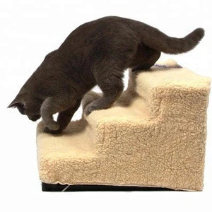 Foldable Plastic Indoor Dog Stair Pet Step with Fleece Cover