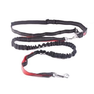 For Running Durable Dual Handle Waist Leash, Reflective Adjustable Padded Hands Free Dog Bungee Leash//