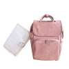 Free Sample Pure Pink Color PU Leather Diapers Bags Backpack Maternity Changing Pad With Stroller Straps Baby Bag