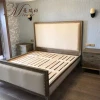 French furnishings linearity and rectangular forms design light oak panel fabric bed