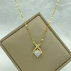 Gold Plated Stainless Steel Necklaces For Womens Steel Fashion Jewelry With a white Round zircon Pendant