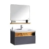 Good price customized french style bathroom furniture grey wall hung wooden vanity cabinet set with square mirror