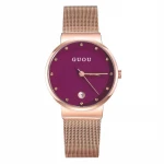 GUOU Fashion Rhinestone Rose Gold Mesh Chain Calendar Minimalist  Ladies Quartz Watch Relogio Feminino