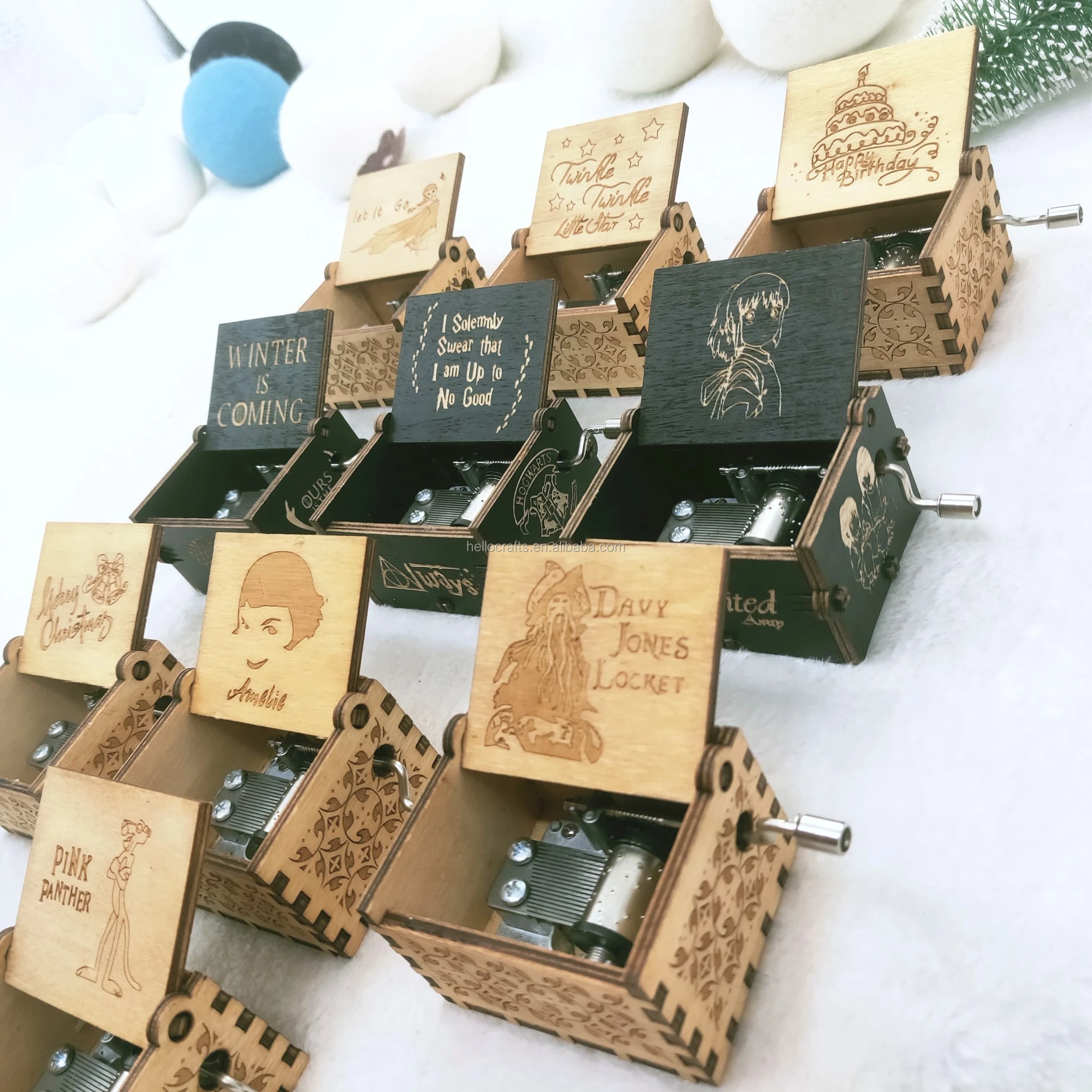 Hand Crank Classic Antique Carved Wood Musical Boxes As Music Gift