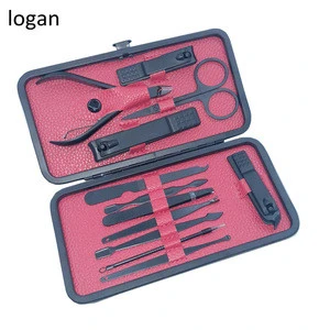 High quality 12 in 1 black manicure set PU leather bag nail clipper kit