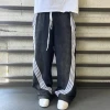 High Quality  Heavy Weight Retro Sweat Pants Fleece Straight Leg Trousers Vintage Acid Wash Sweatpants With Strip