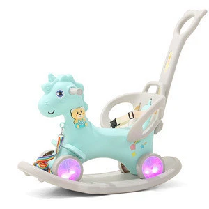 High quality rotating glow musical toddler walker plastic kids unicorn cartoon baby ride on animals rocking horse toy
