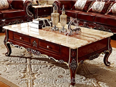 High quality solid wood sofa with marble coffer table and center table set