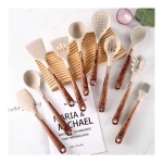 Hot 2024 10Pcs In 1 Set Safety Wooden Handle Bracket Silicone Kitchen Utensil Non Stick Cooking Utensils Set