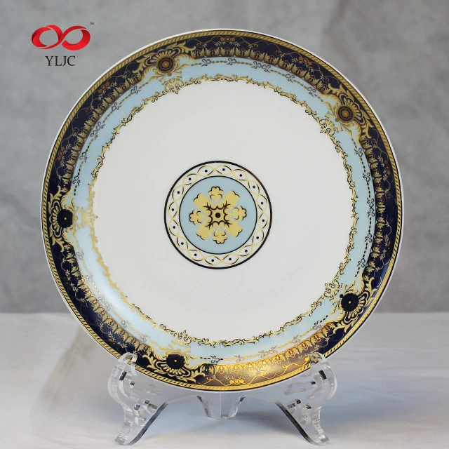 Hot Amazon Bone China Wedding Dishes With Gorgeous Pattern Blue Plate  And Gold Rim