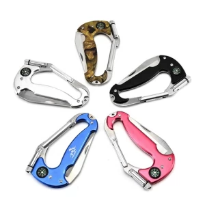 Hot Selling Multi Color Multitool Pocket Knife Carabiner Multi Tool  Survival Gear With Compass