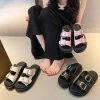 Hot Selling Women Fashionable Retro Flat Slippers With Double Buckle Straps Women Slippers