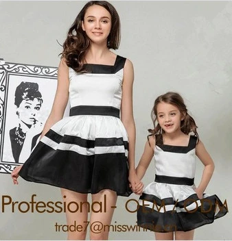 hot summer black and white casual dress mother and daughter clothing sets