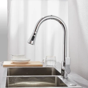 HUADIAO Factory Sale Brass Kitchen Mixer Hot And Cold  Sink Faucet Polished Chrome Pull Out 360 degree Kitchen Faucet