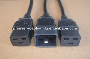 IEC20 to 2x C19 Y Splitter Power Cord 10 Foot 16 Amps 250V