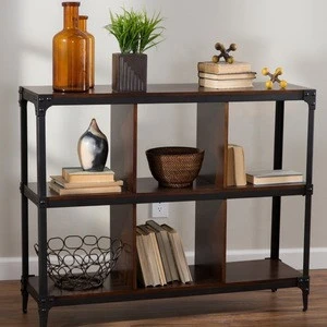Industrial Espresso Wood top and shelves with Metal Base 6 Cube Narrow Bookcase for Living Room/Office