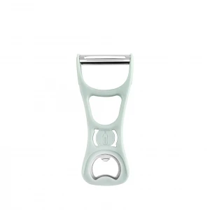 Innovative and practical cyan color three shapes kitchen gadget multifunctional 2 in 1 vegetable peeler/bottle opener