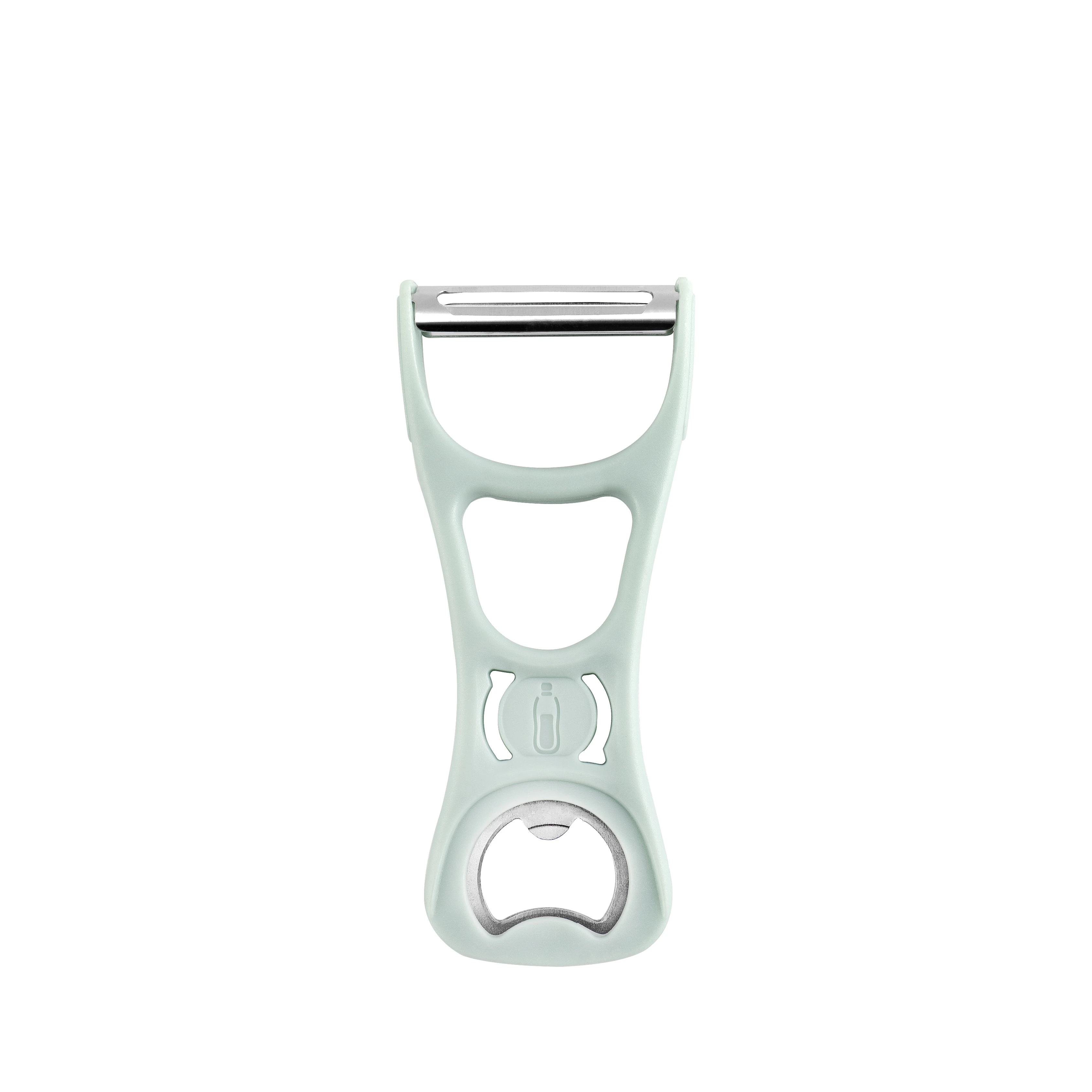 Innovative and practical cyan color three shapes kitchen gadget multifunctional 2 in 1 vegetable peeler/bottle opener