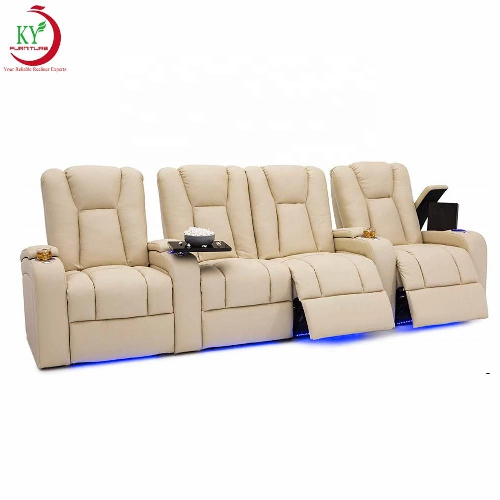 JKY Furniture Luxury Leather Home Theater Recliner Movie VIP Seating Cinema Sectional Sofa with Tray Table, Storage