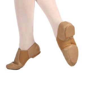 JS7223 Wholesale OEM Adults Portable Split Tan Color Dance Leather Jazz Shoe For Women