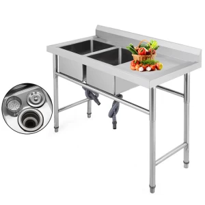 Kitchen sink with wash drain board / Industrial Stainless Steel double sink