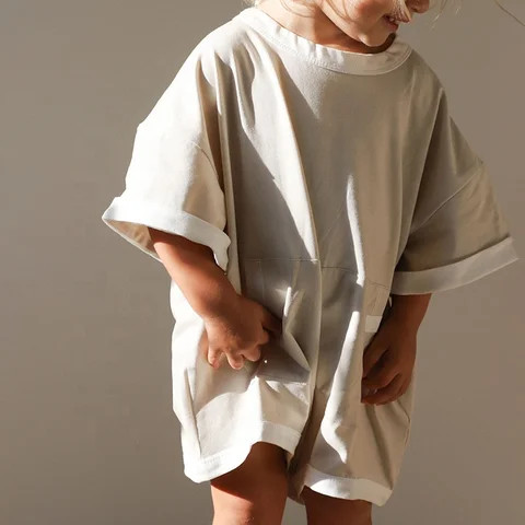 Knitted Unisex Customized Casual Oversized Fit Half Sleeve Plain Baby T-SHIRT ROMPERS