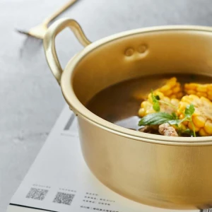 Korean style ramen noodle pot quick heating instant noodle pot yellow aluminum soup pot with oxidation coating kitchen tool