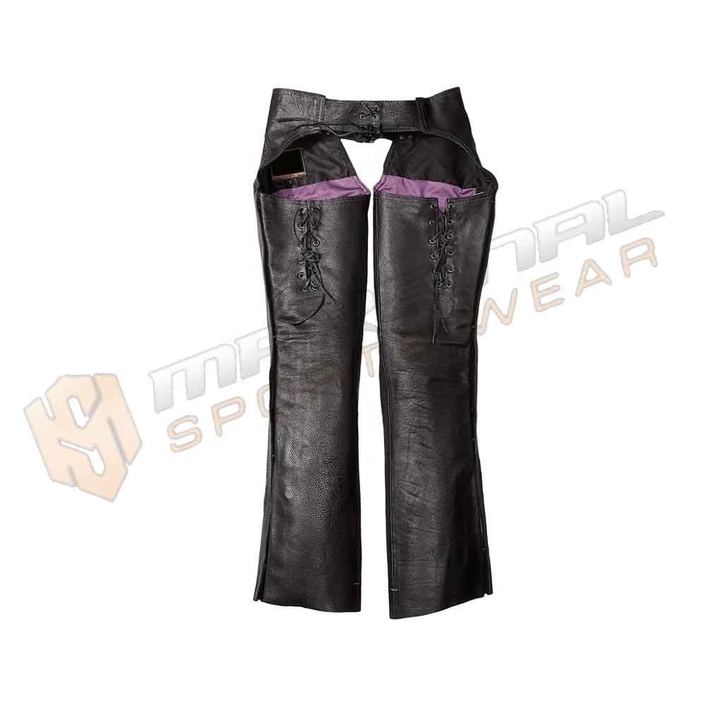 Ladies Low Rise Black Leather Chaps Motorcycle Riding Chaps 2021