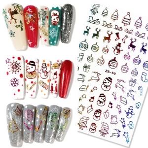 laser Christmas Cartoon Nail Art Sticker easy use Decals Tip Guides Wholesale Sticker Decal