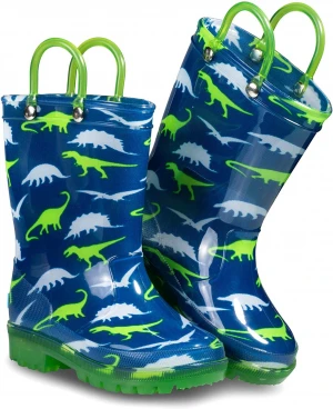Light Up Kids Toddler Rain Boots for Girls and Boys with Handles