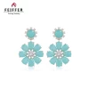 Lively and lovely blue or yellow chrysanthemum flower&flower design brass earrings jewelry