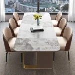 Luxury Modern 6-Seater Marble Stainless Steel Dining Table Set with 8 Chairs for Home or Hotel Dinning Room Furniture