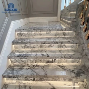LX Luxury Customized Modern Stair Calacatta Grey Marble Design Staircase With Railing