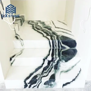 LX Modern Spiral Staircase Indoor Panda White Marble Staircase Design Black and White Marble Stair