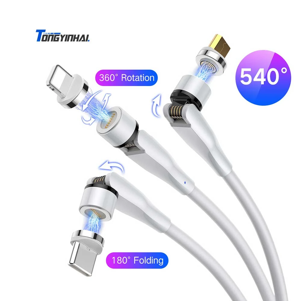 Magnetic Charging Cable 540 degree Rotation 3A Fast Charging Data Transfer USB Magnetic Cable