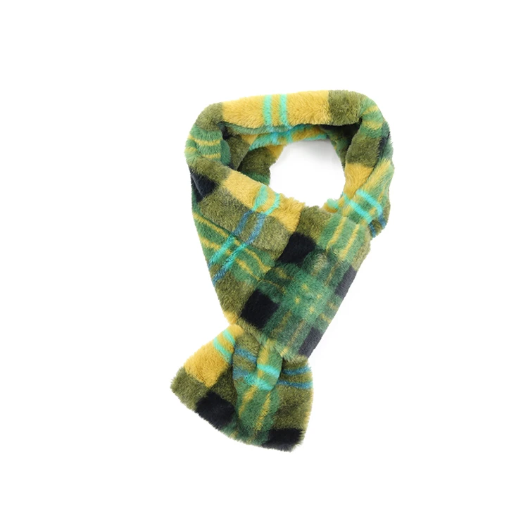 manufacturers custom plaid printed polyester cotton fashions faux fur winter scarf