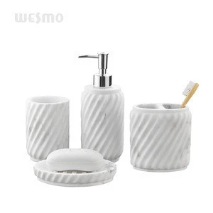 Marble print polyresin bathroom accessories set decoration toilet brush holder