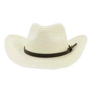 Men Fashion Cowboy Hat Wide Brim with Belt Beach Vintage Sun Hat straw hat