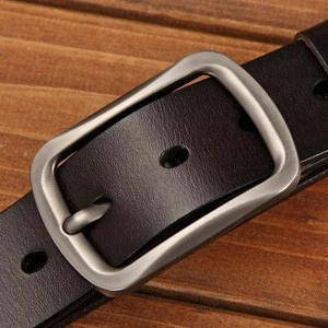 Mens Fashion High Quality Sliver Buckle Genuine Leather Belt