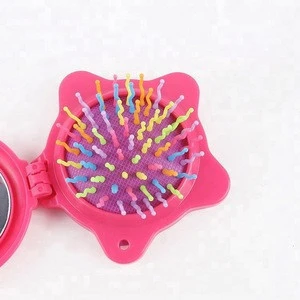 Mini Hairbrush Keyring Folding Pocket mirror Pop-up Rainbow Bristles Hair Comb