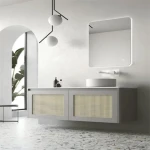 Minimalism Floating Bathroom Vanity Custom Matte Lacquer Modern Bamboo Woven with Top Wash Basin
