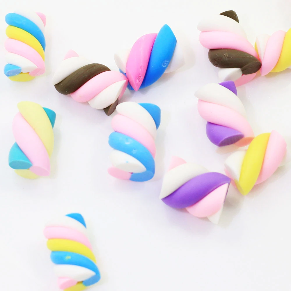 Mix Color 10*15mm 100pc Cute Handmade Clay Cotton Candy Polymer Clay Marshmallows Food Sweets Decoration Parts Crafts