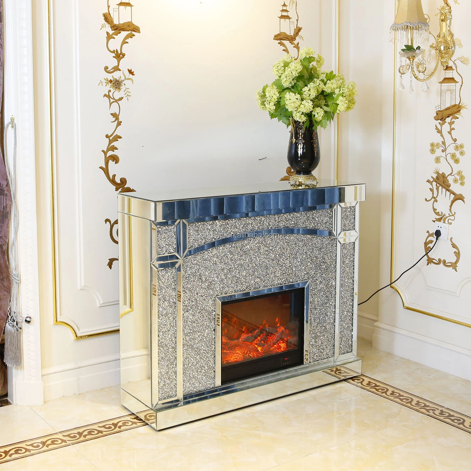 Modern decorative sparkle crushed diamond Decoration mirrored Fireplace