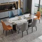 Modern furniture kitchen big dinning table and 10 chair Luxury restaurant metal stainless steel marble dining table