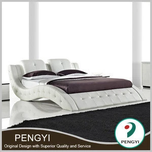 Modern Home Furniture Wave Shape  King Size Leather Bed
